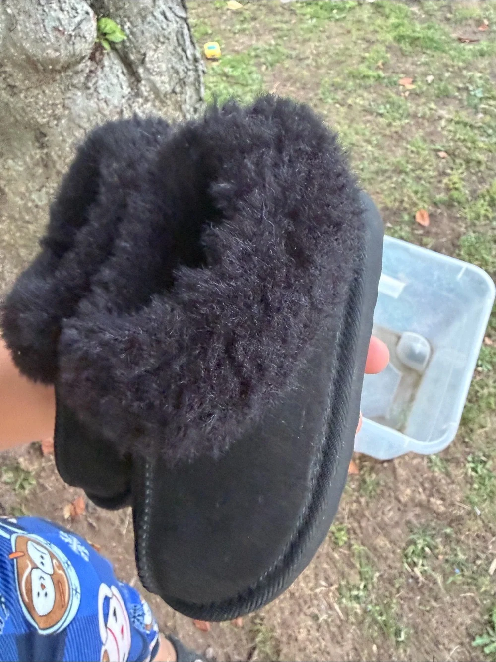Kids Black Fuzzy Slip-On Shoes